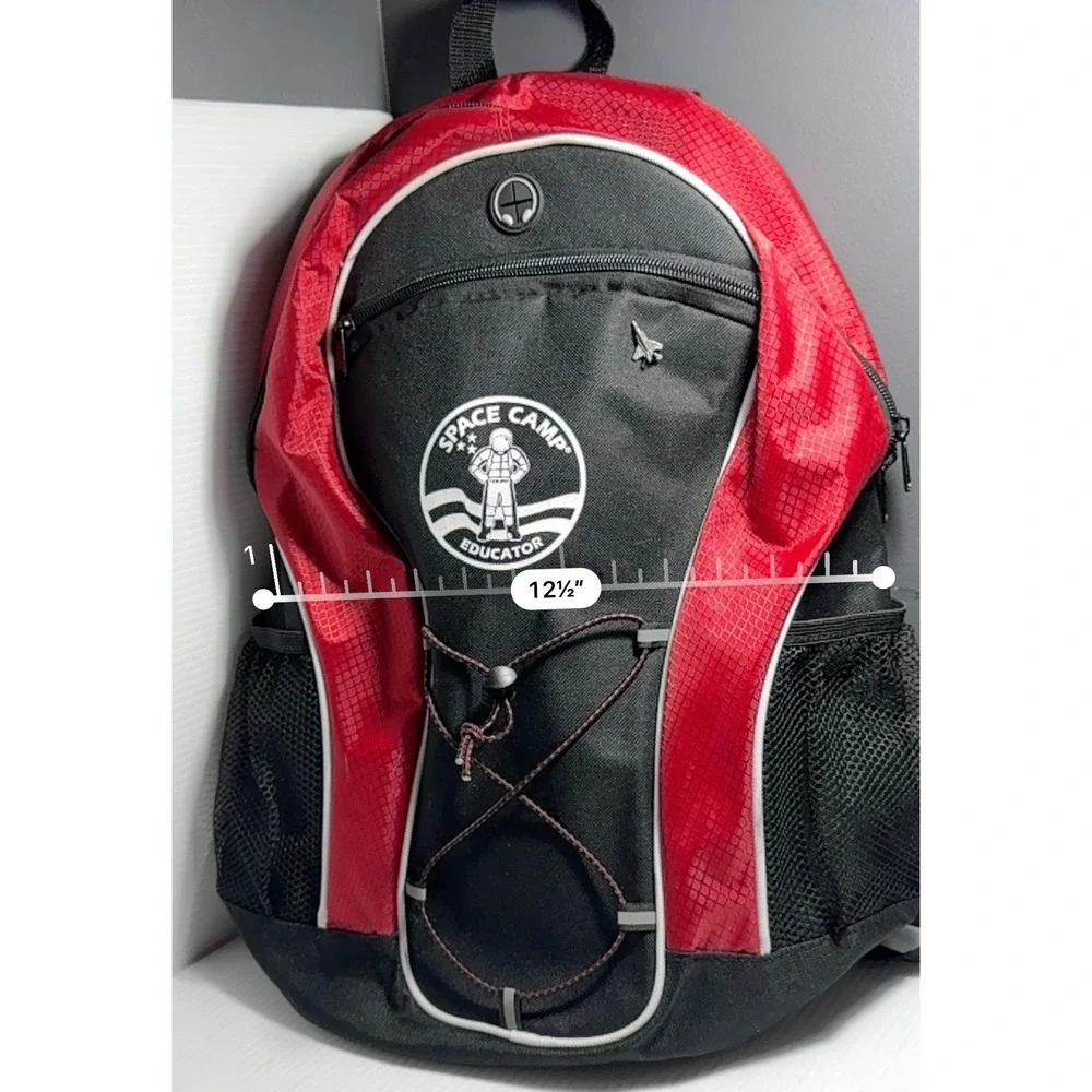 Vintage Space Camp Educator Backpack Red Black Nylon Laptop Bag Jet Pin 16x12.5